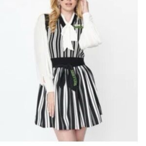 Unique Vintage Beetlejuice Black and White Striped Skirt